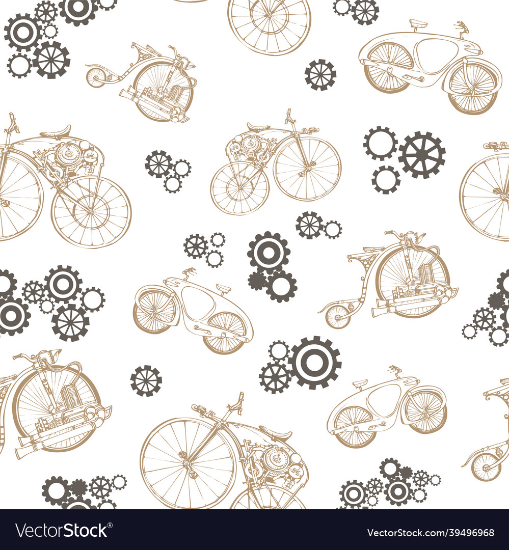 Seamless pattern with retro bicycle and gears Vector Image Seamless pattern with retro bicycle and gears