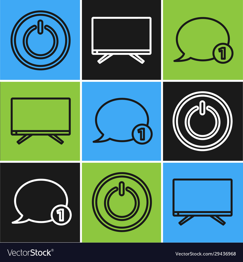 Set line power button speech bubble chat vector image Set line power button speech bubble chat