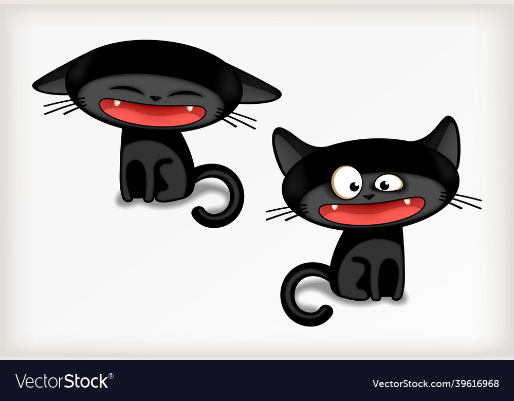 Two cute black cats on a white background hand