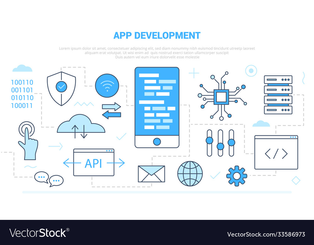 App development concept with icon set template vector image App development concept with icon set template