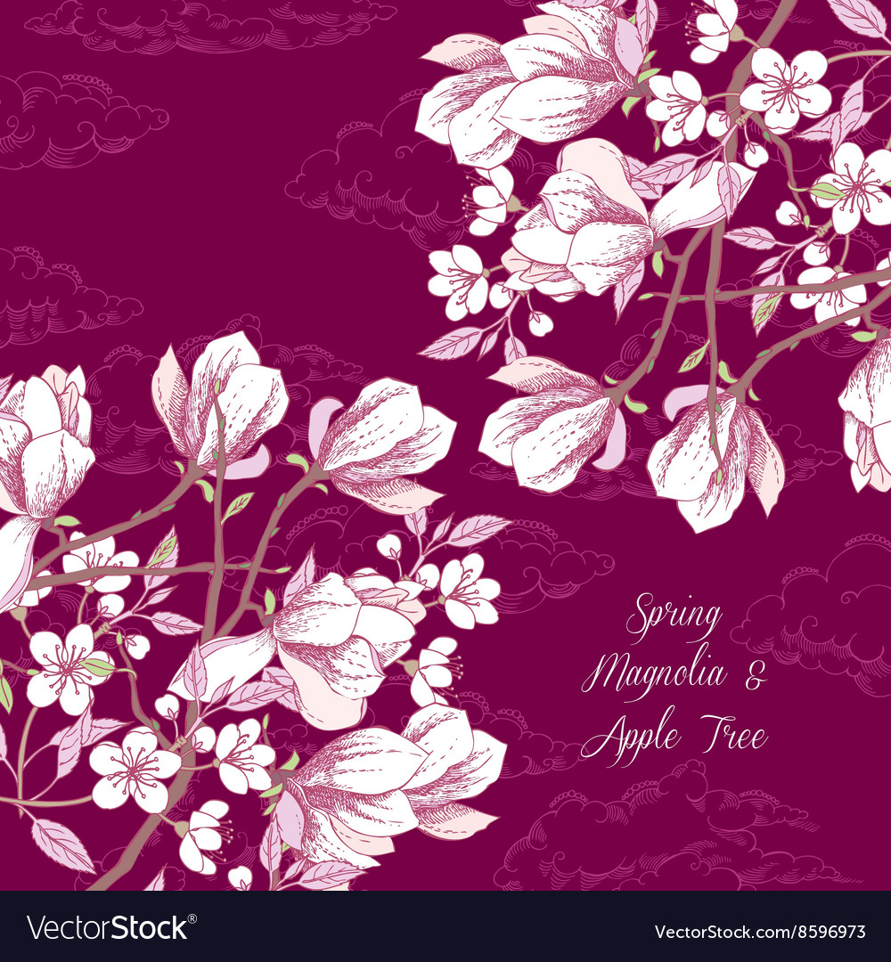 Background with magnolia and apple tree