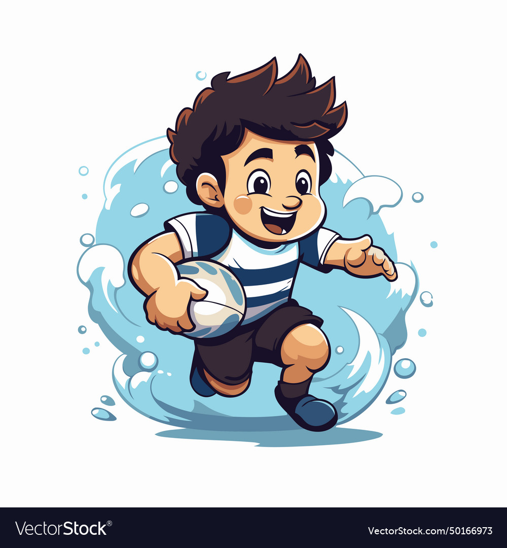 Cartoon boy playing rugby with ball on white Vector Image