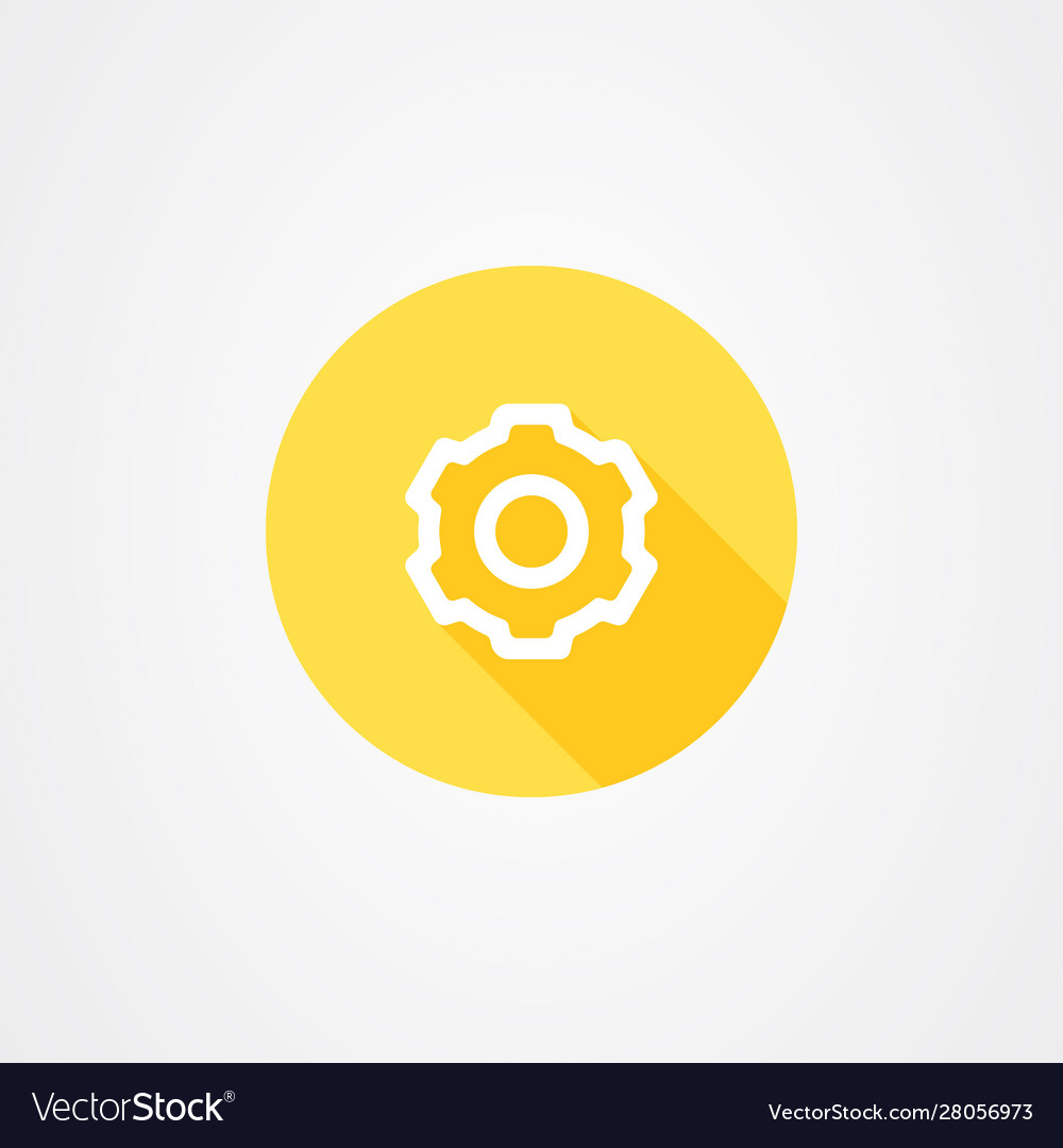 Setting icon in yellow with long shadow effect Vector Image Setting icon in yellow with long shadow effect