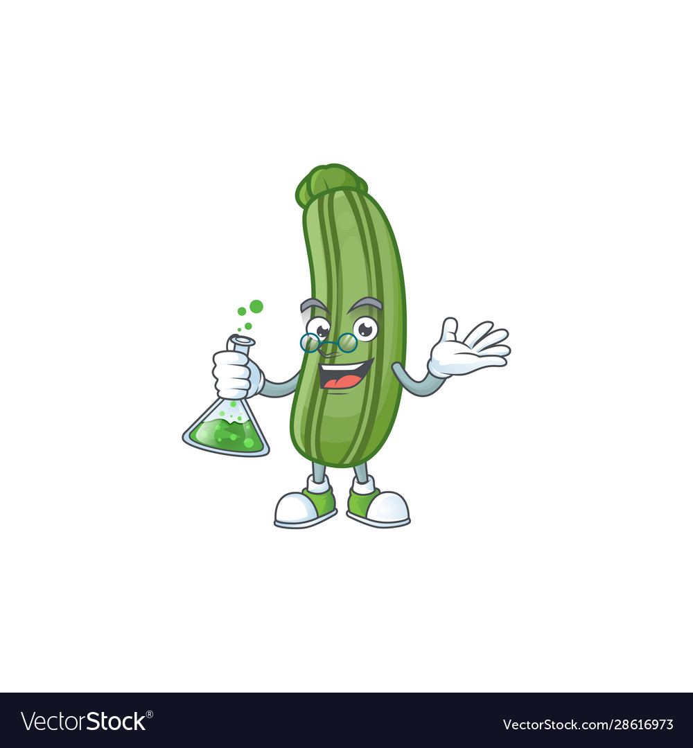 Smart zucchini cartoon character holding glass Vector Image Smart zucchini cartoon character holding glass Vector Image