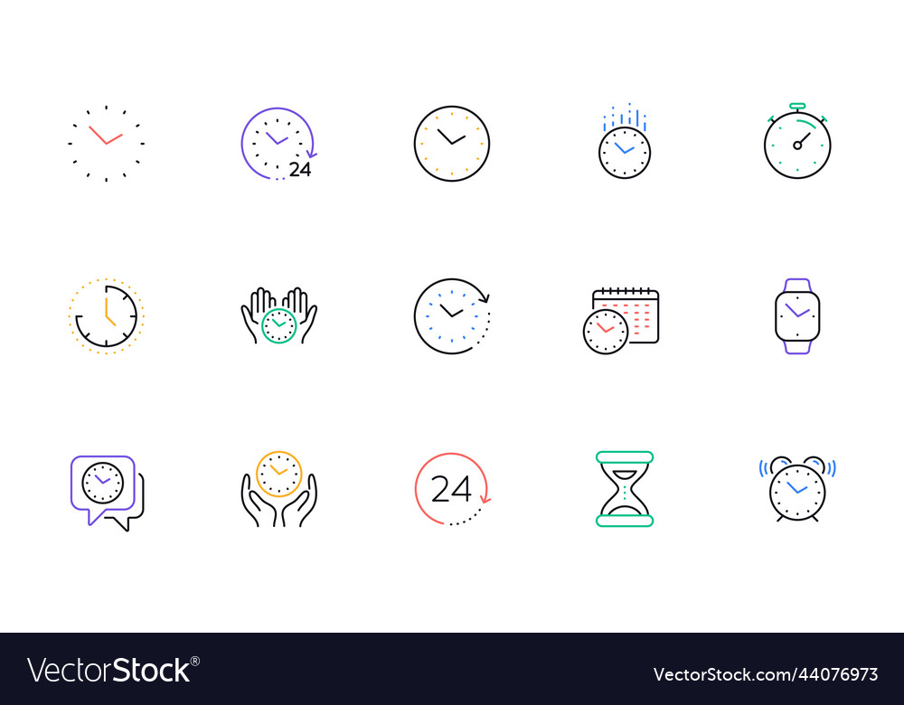 Time and clock line icons timer alarm vector image Time and clock line icons timer alarm