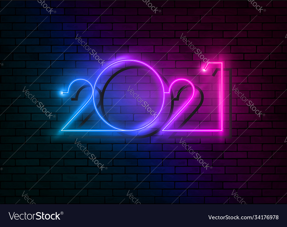 2021 new year glowing colorful neon signboard