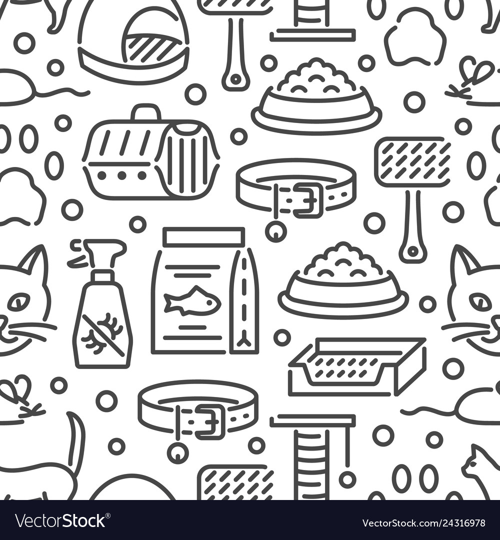 Cat and veterinary pet accessories outline icons Vector Image