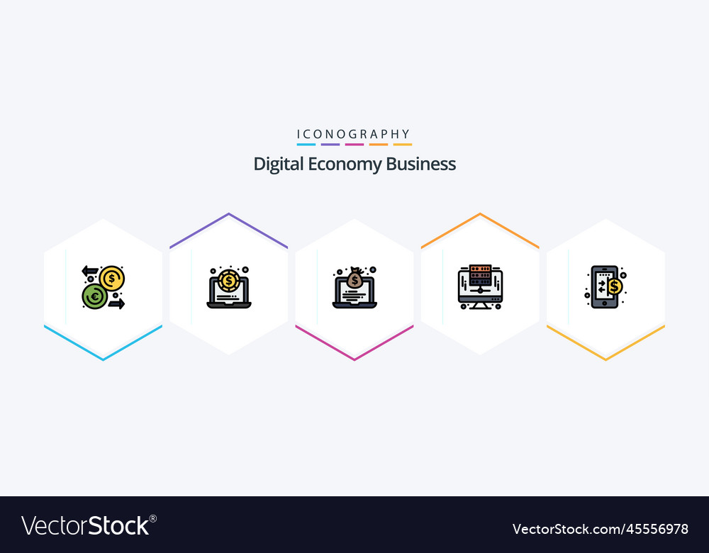 Digital economy business 25 filledline icon pack