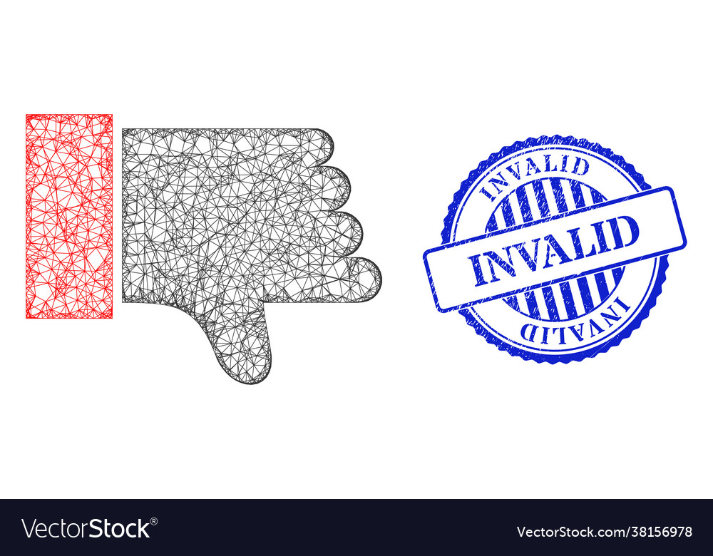 Distress invalid stamp and net thumb down web mesh vector image Distress invalid stamp and net thumb down web mesh