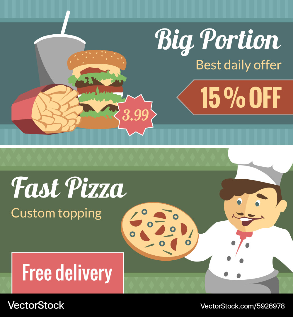 Fast Food Horizontal Banner Set Royalty Free Vector Image