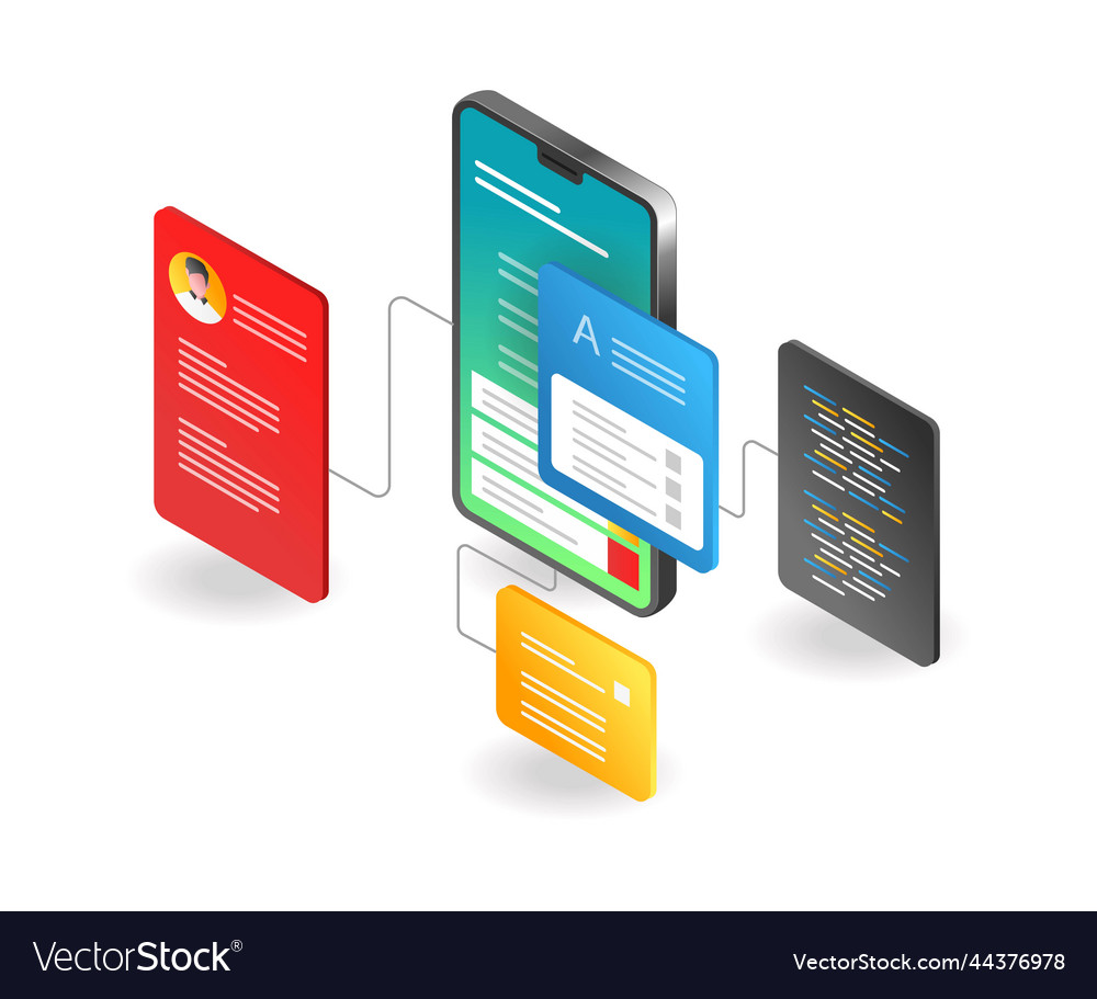 Flat isometric concept smartphone layout program Vector Image Flat isometric concept smartphone layout program