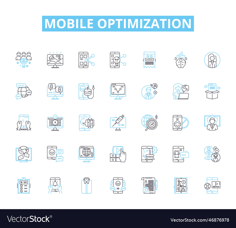 Mobile optimization linear icons set vector image Mobile optimization linear icons set