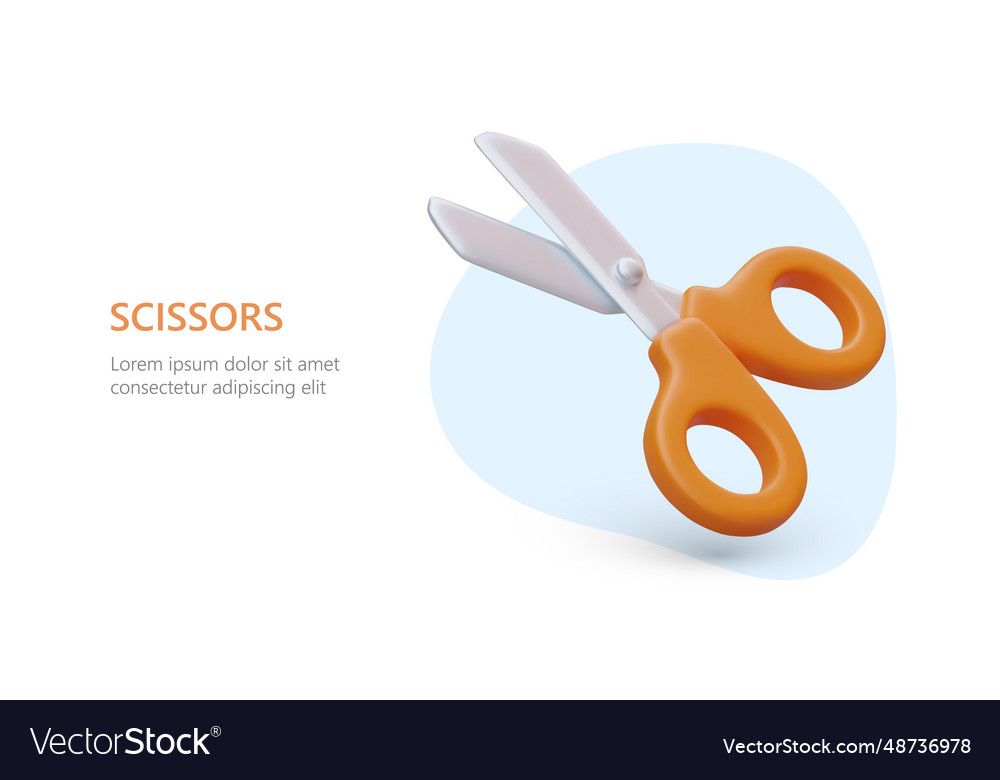 Realistic stationery scissors with yellow handles