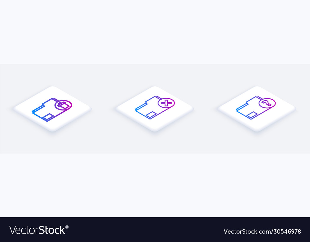 Set isometric line delete folder vector image Set isometric line delete folder