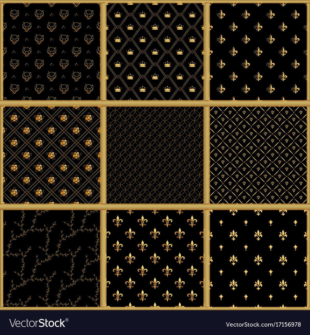 Set of seamless gold patterns luxury