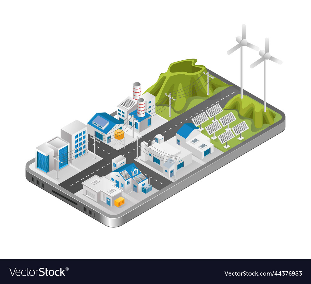 Flat isometric concept solar panel industrial