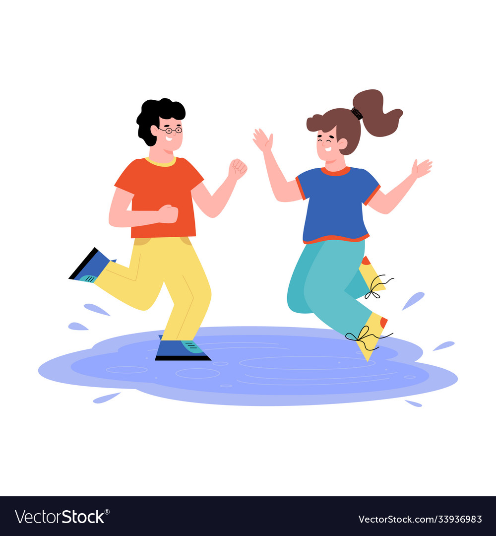 Funny children jump in puddle a flat cartoon Vector Image