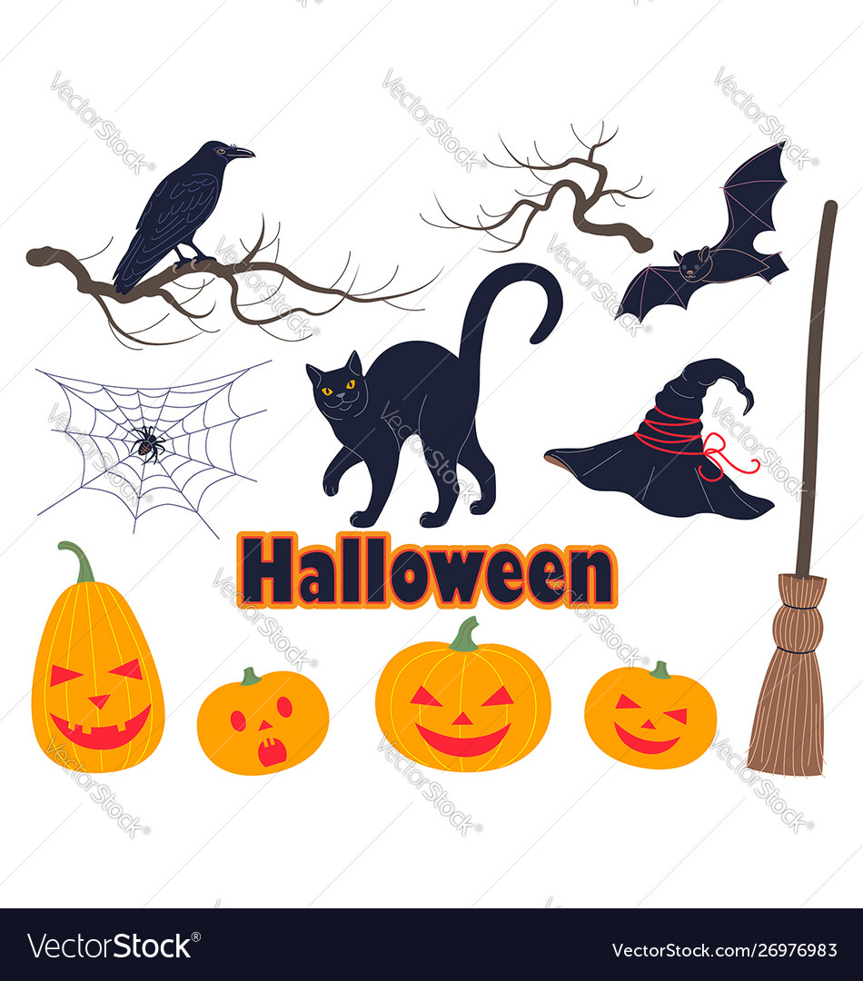 Halloween simple elements set vector image Halloween simple elements set