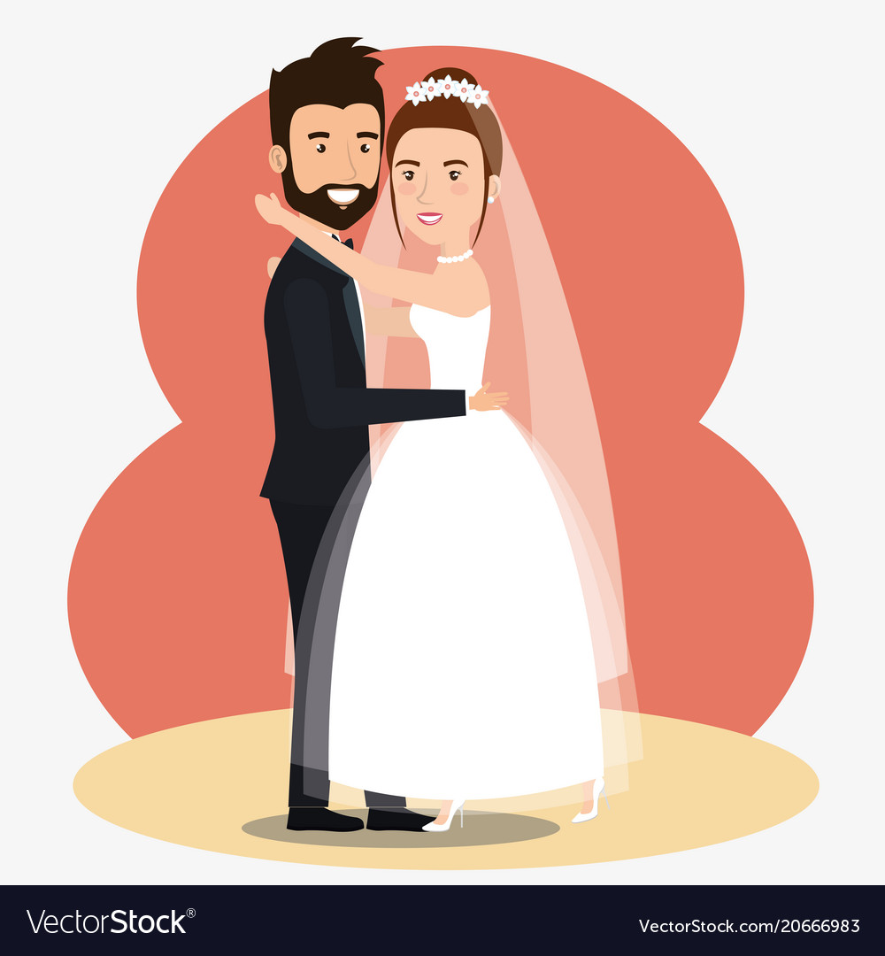 Just married couple dancing avatars characters Vector Image