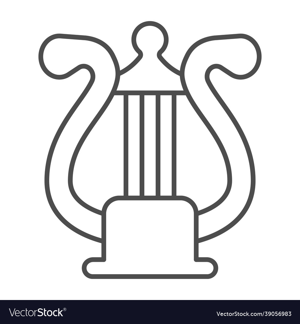 Lyre with strings harp thin line icon musical