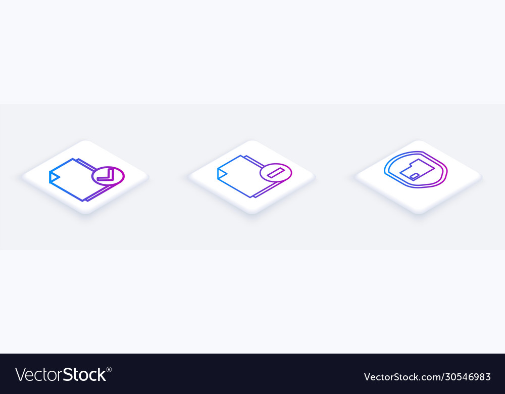 Set isometric line document and check mark vector image Set isometric line document and check mark
