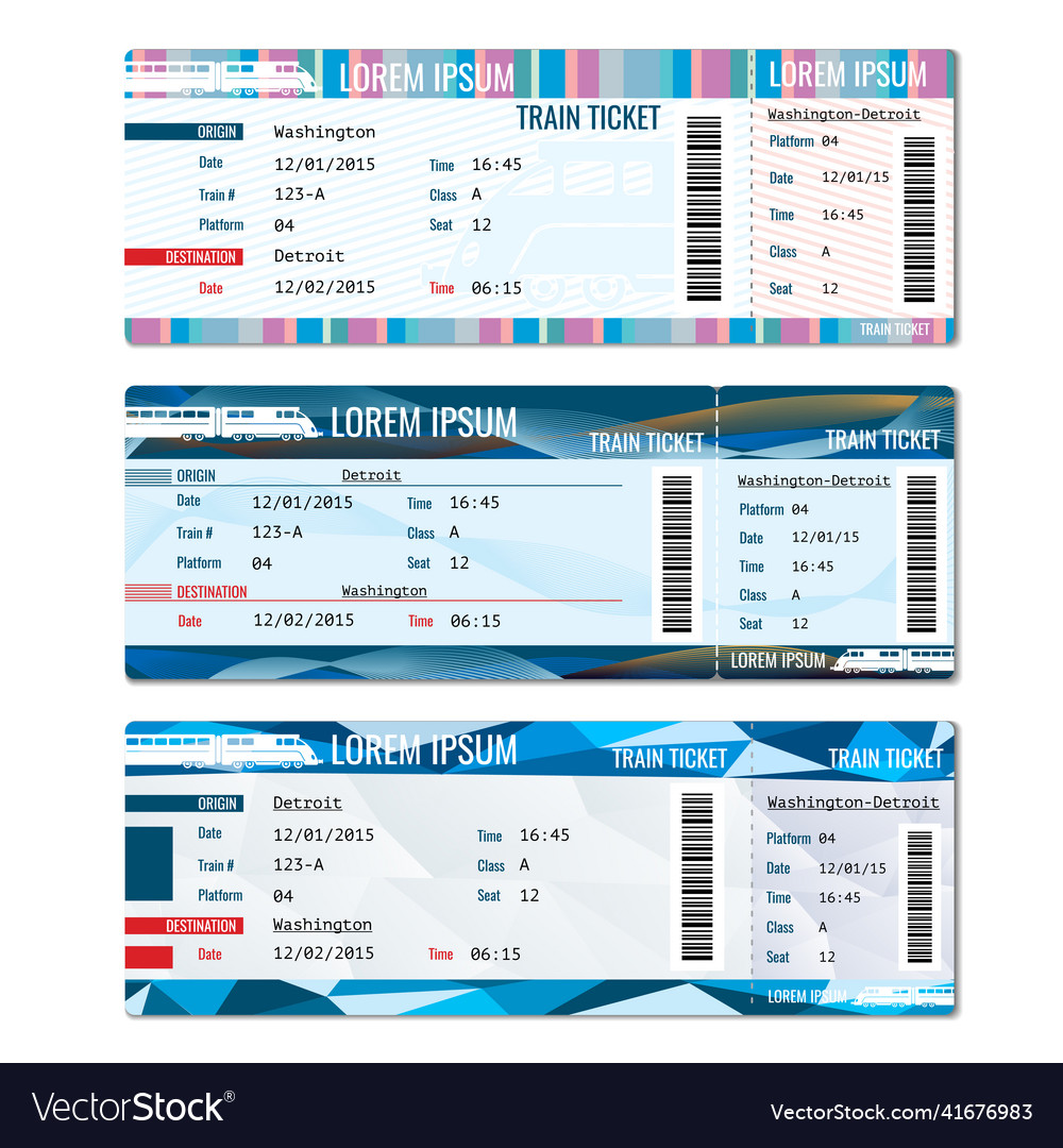 Train tickets set Royalty Free Vector Image - VectorStock