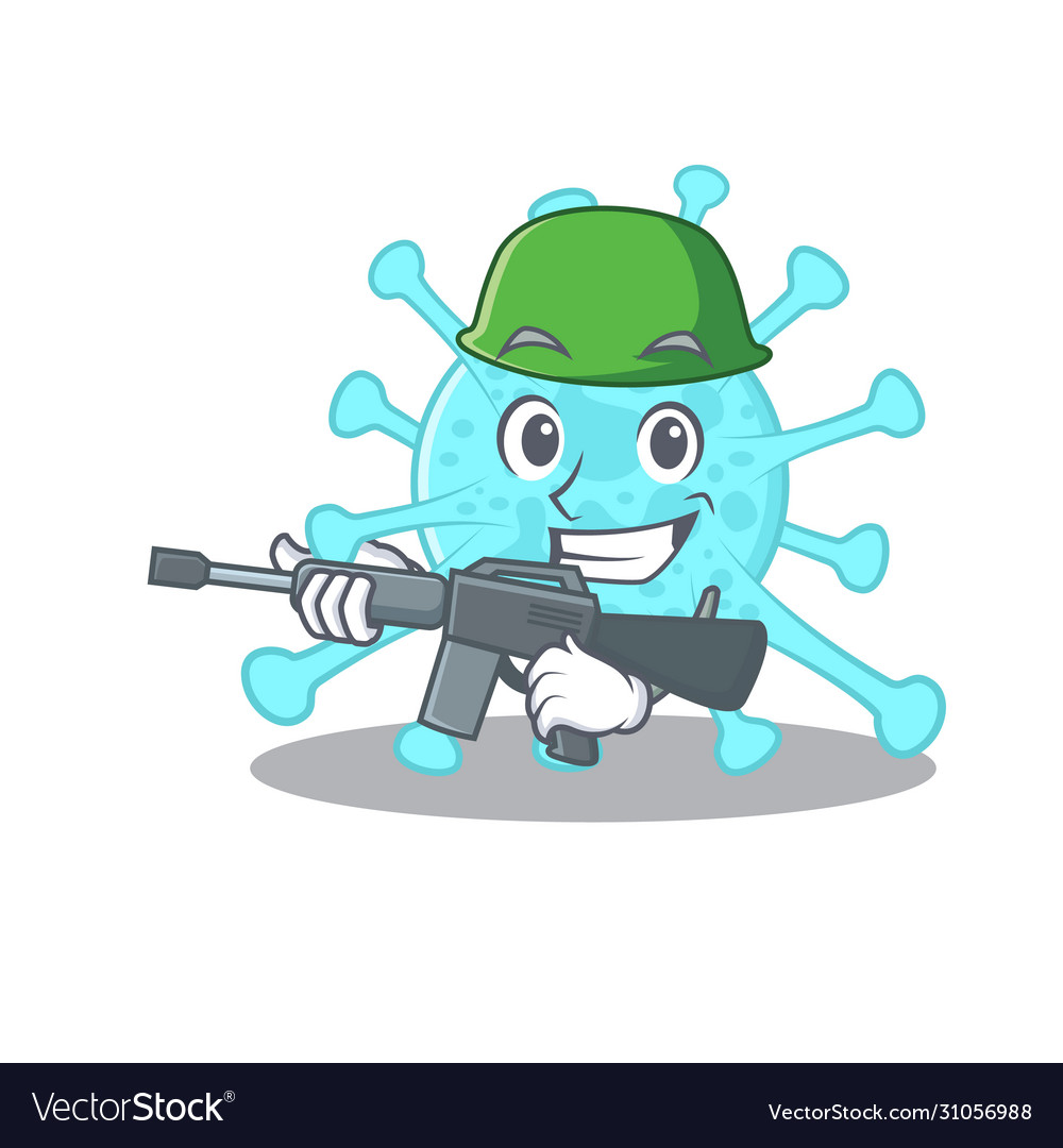 A cartoon picture cegacovirus in army style