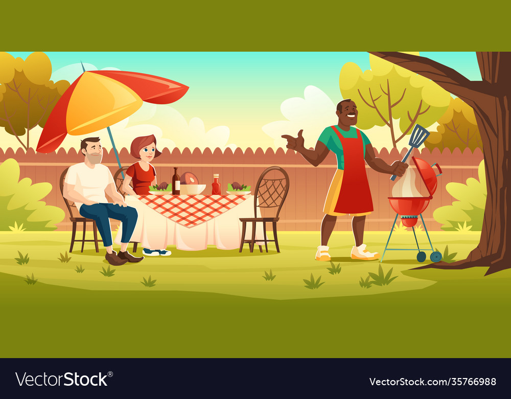 Bbq party picnic on backyard with cooking grill Vector Image