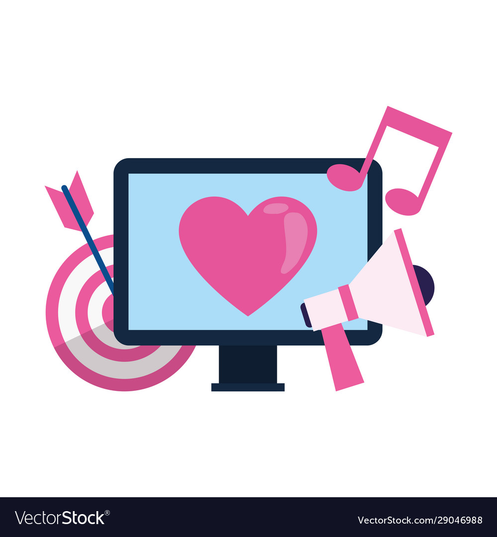 Computer with target and megaphone colorful vector image Computer with target and megaphone colorful