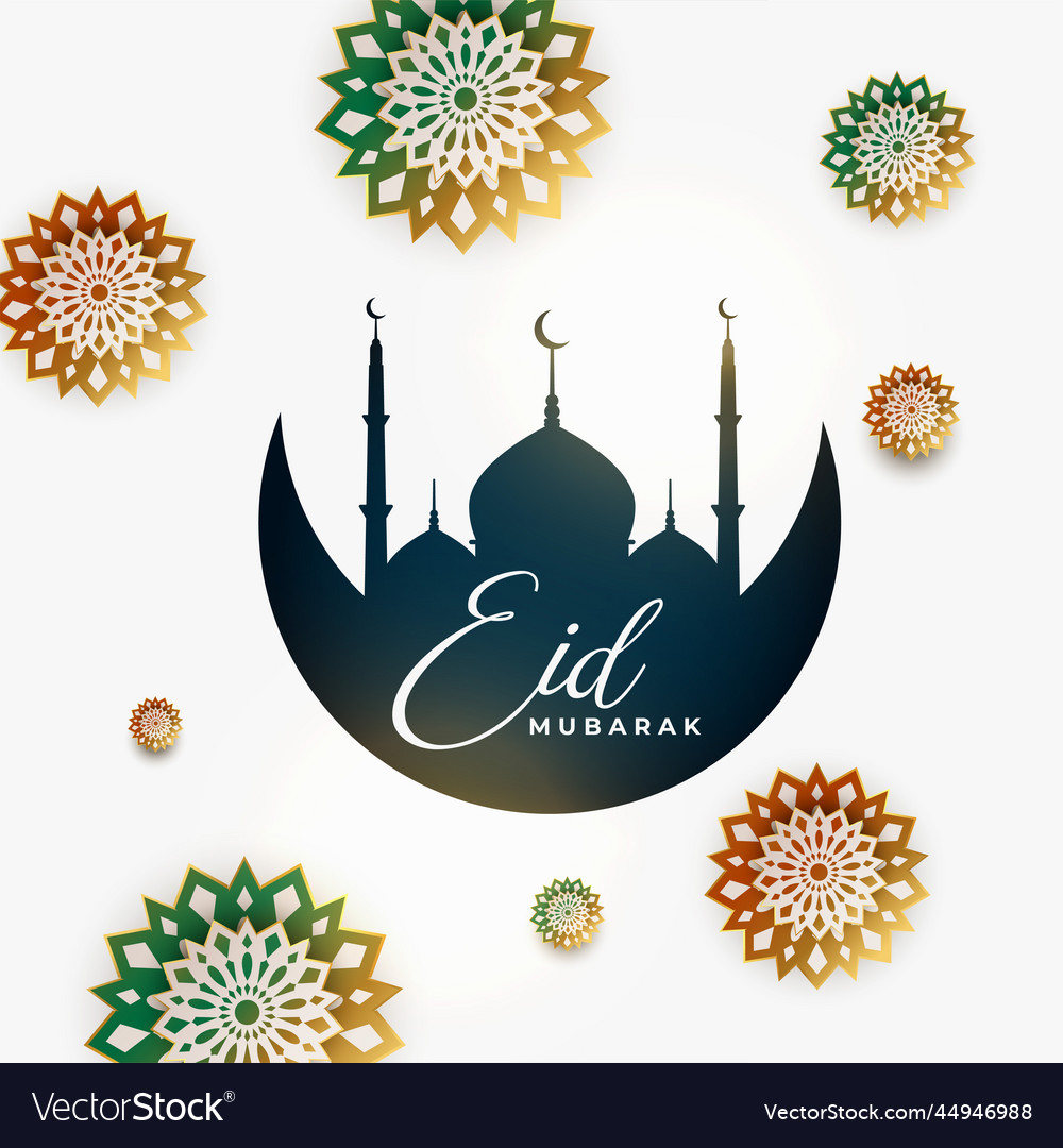 Decorative eid mubarak flower greeting design Vector Image