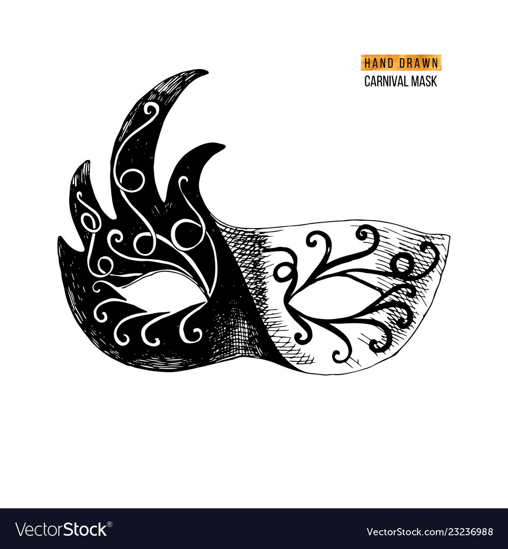 Hand Drawn Venetian Carnival Mask Royalty Free Vector Image 