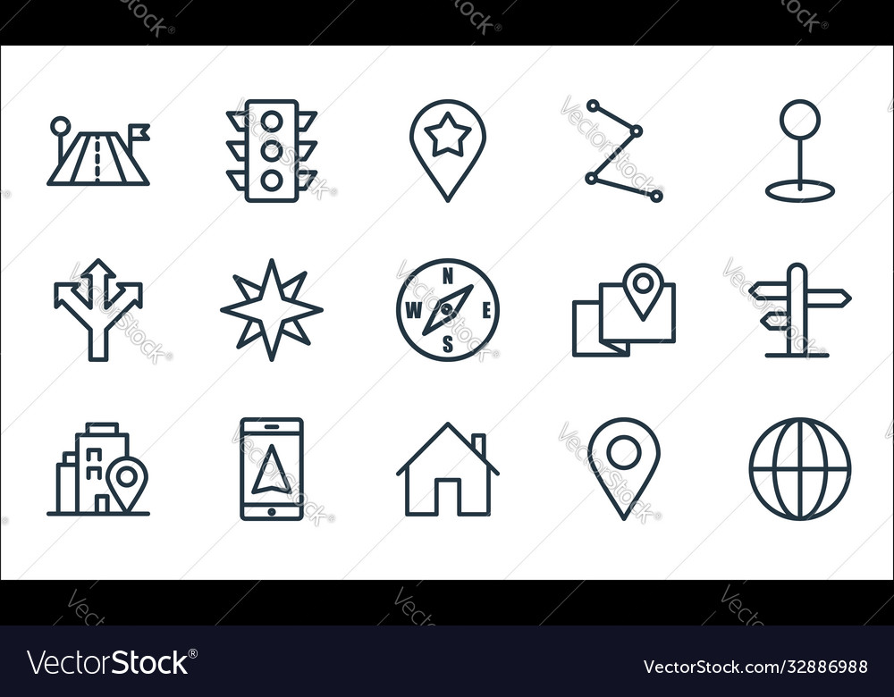 Navigation line icons linear set quality vector image Navigation line icons linear set quality
