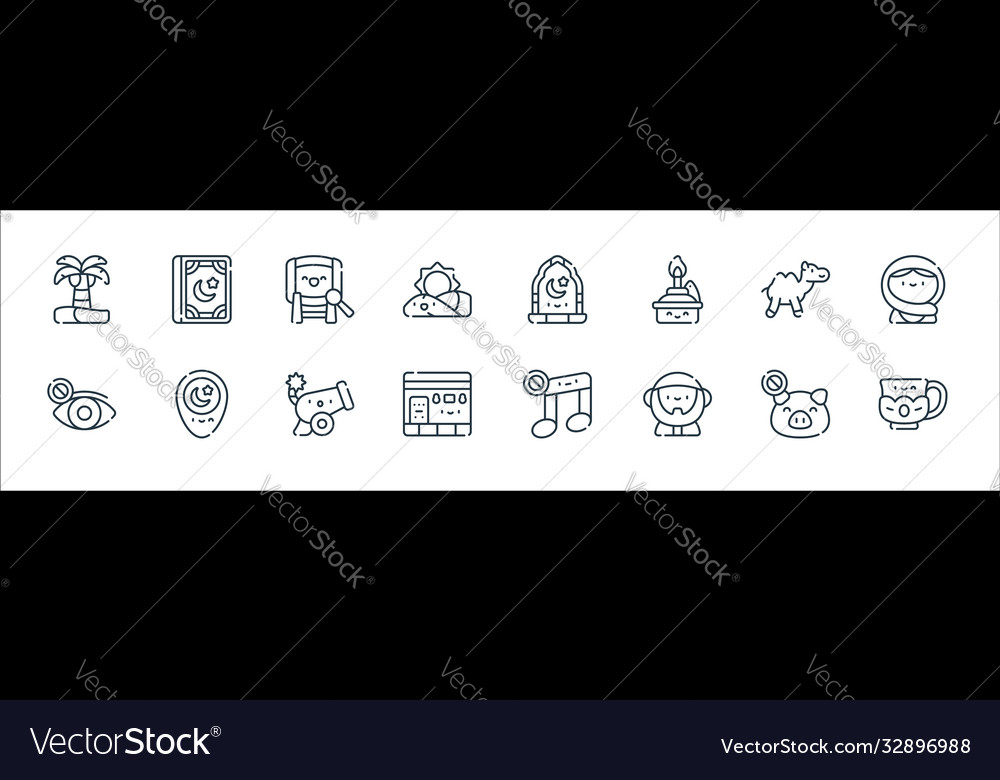 Ramadan line icons linear set quality vector image Ramadan line icons linear set quality