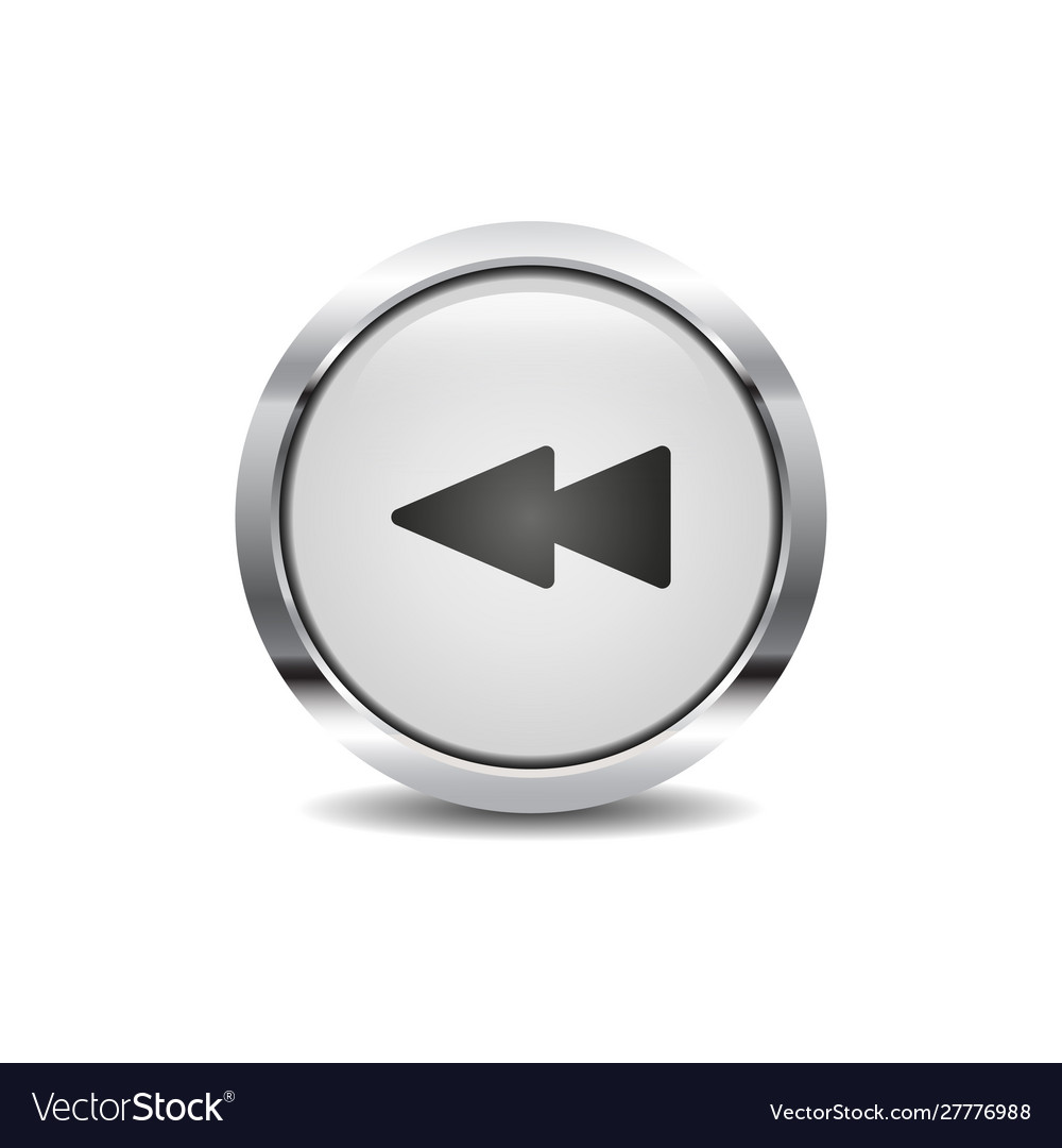 Rewind icon image round 3d button with metal frame