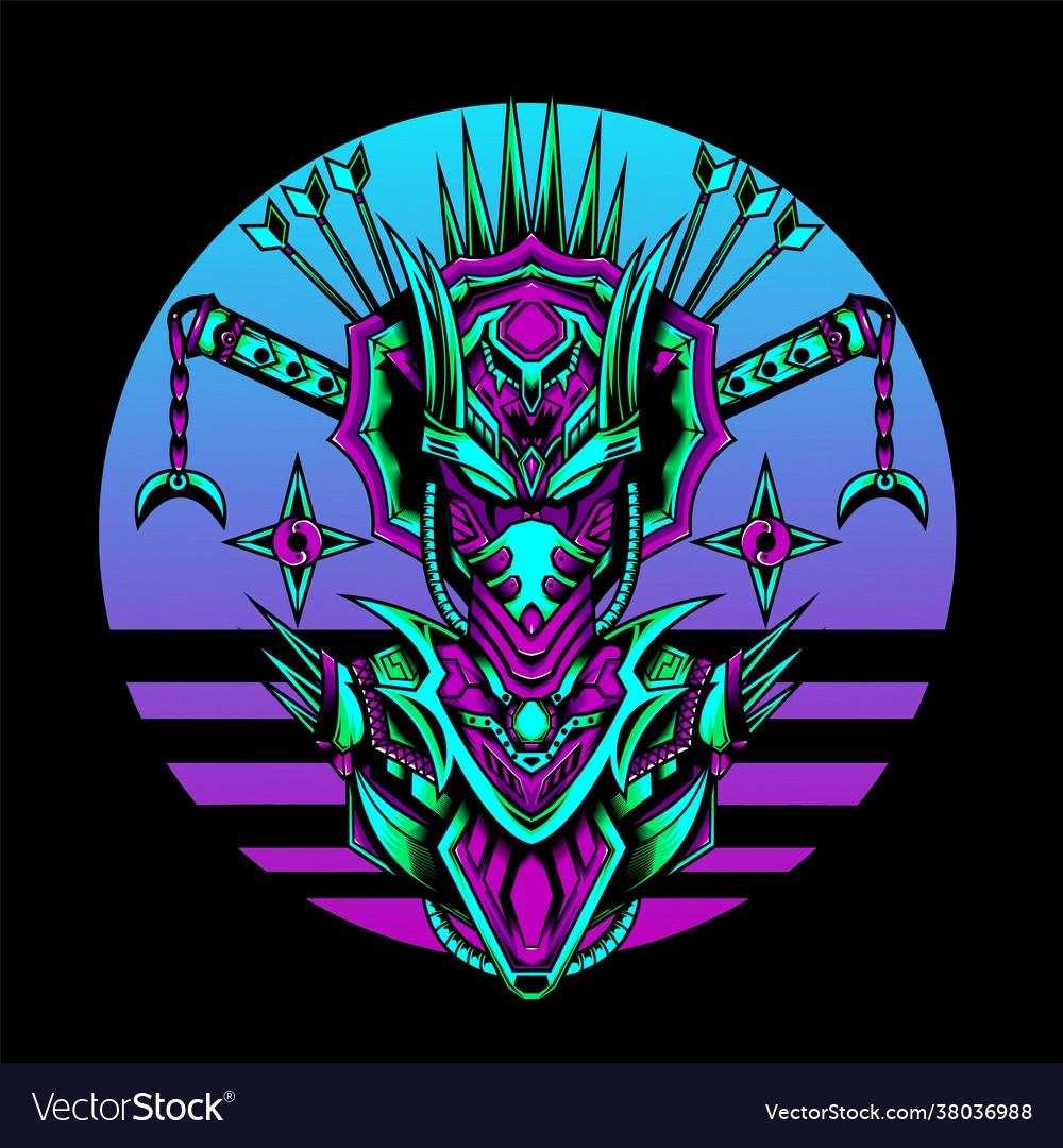 Robot geisha in retro style with sacred geometry