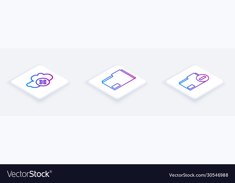 Set isometric line add cloud document folder vector image Set isometric line add cloud document folder