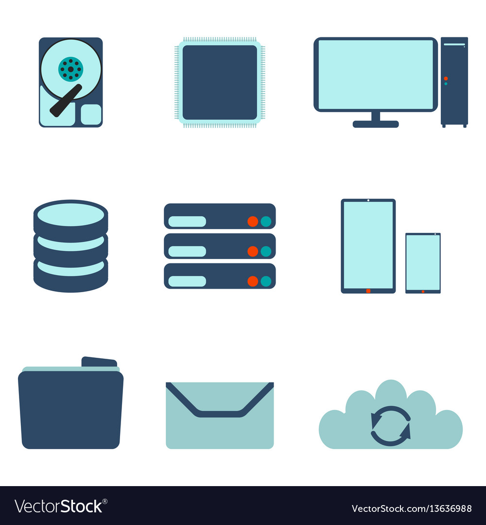 Set of computer and datebase icons vector image Set of computer and datebase icons