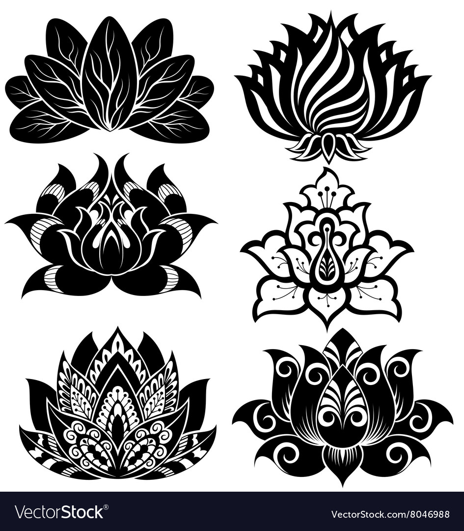 Set of decorative lotuses Royalty Free Vector Image