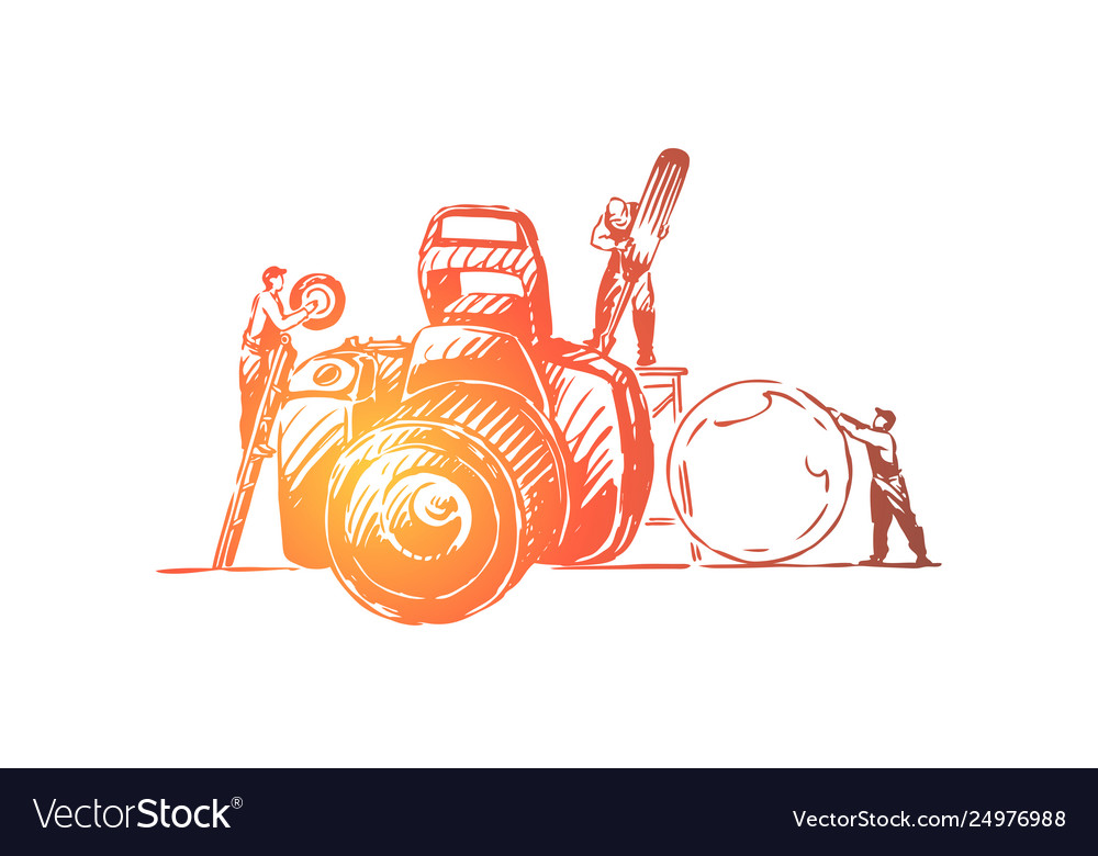 Technicians fixing action camera