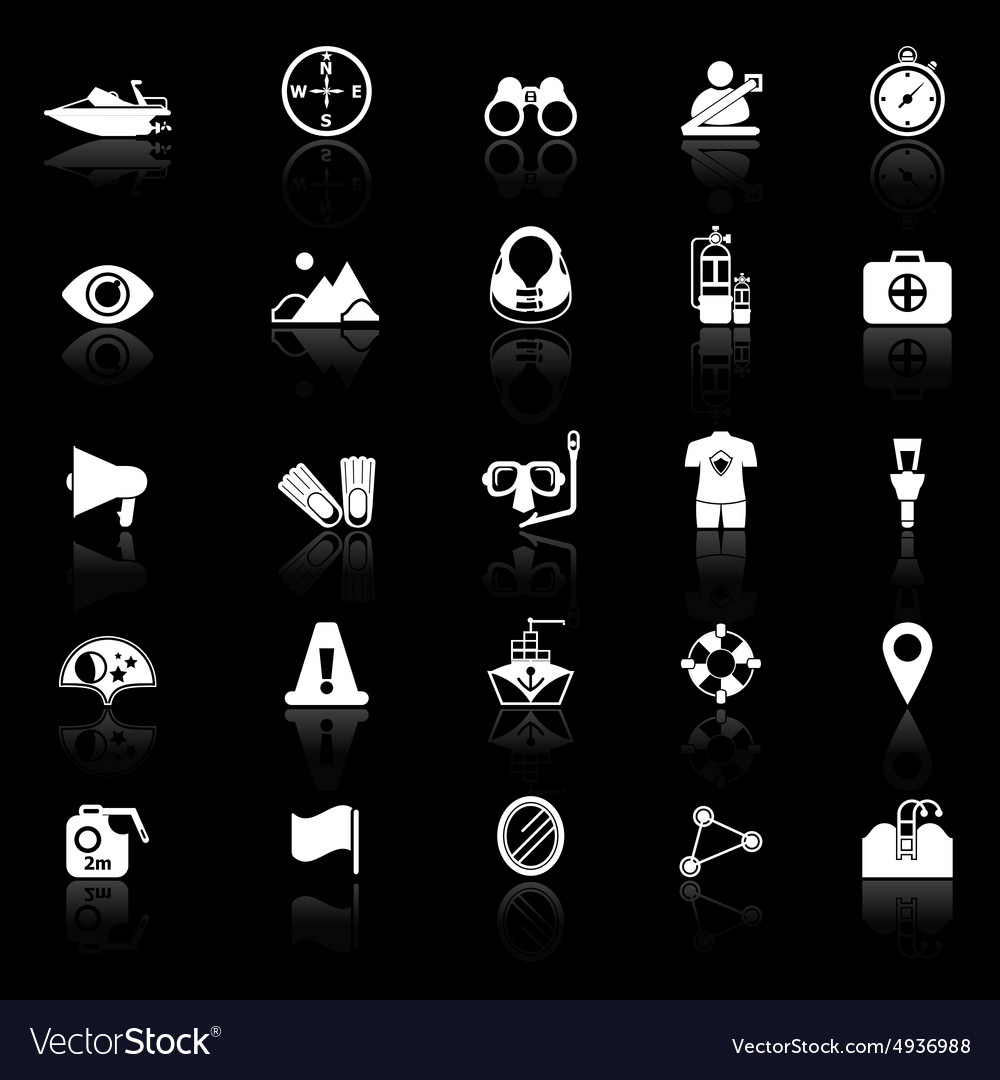 Waterway-assoziierte Icons mit reflektieren auf schwarz