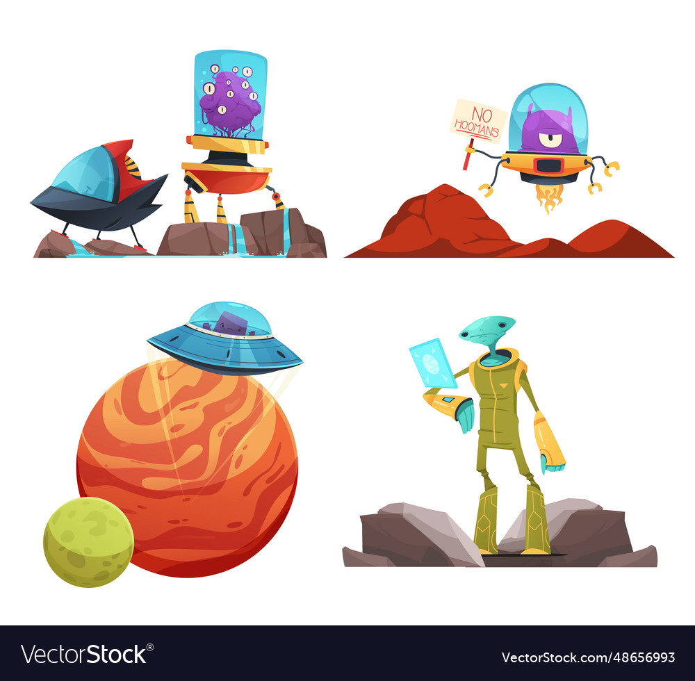 Aliens composition set Royalty Free Vector Image