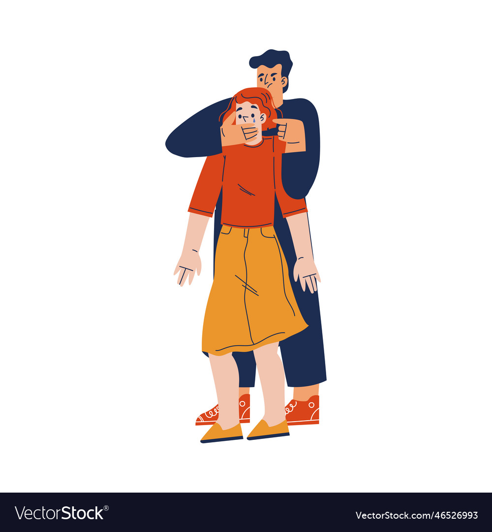 Angry man covering mouth of crying woman engaged vector image Angry man covering mouth of crying woman engaged