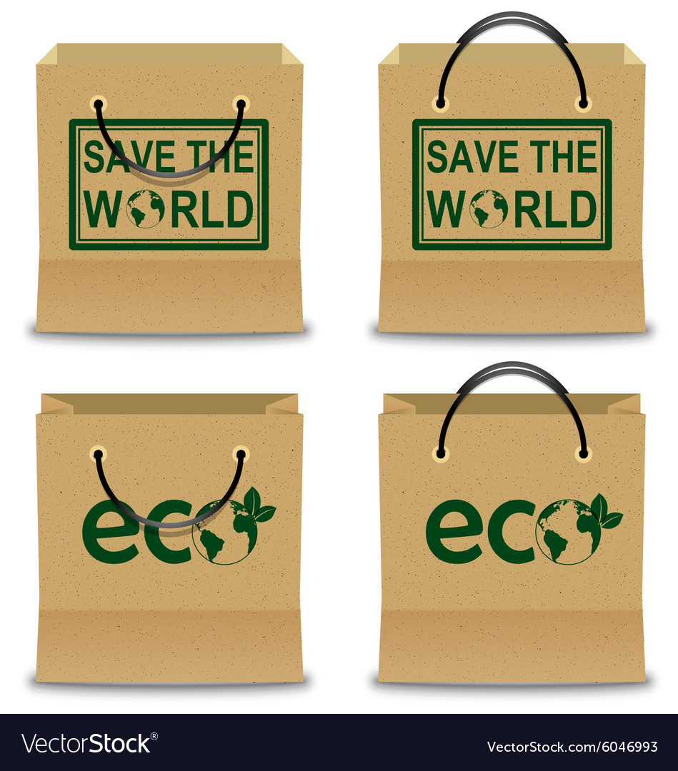 Brown paper shopping bag set with eco and save