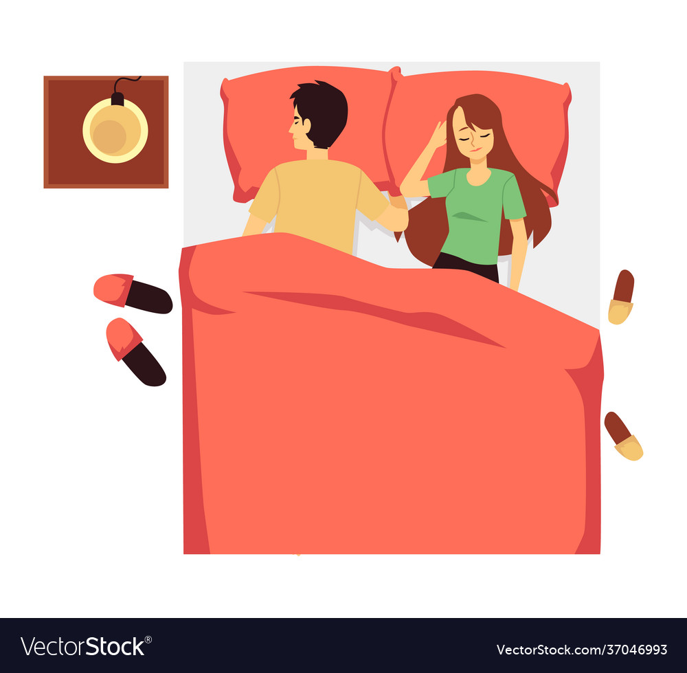 Cartoon couple sleeping in bed from top view Vector Image