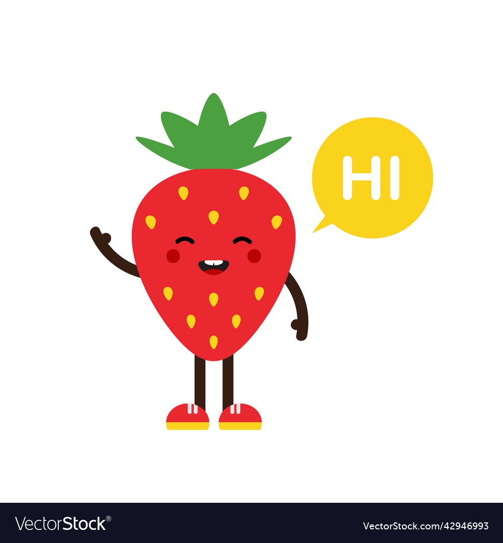 Cartoon strawberry character saying hi hello Vector Image