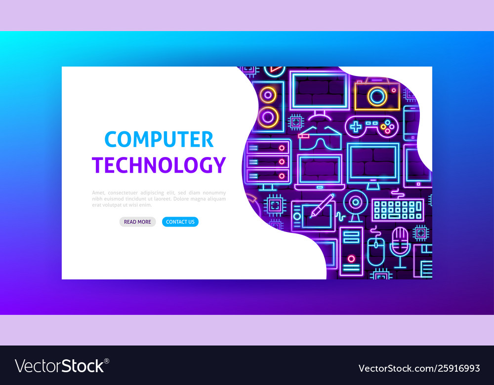 Computer technology neon landing page