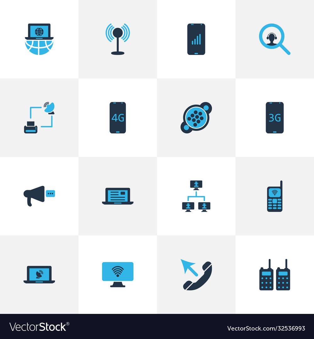 Connection icons colored set with call computer Vector Image Connection icons colored set with call computer