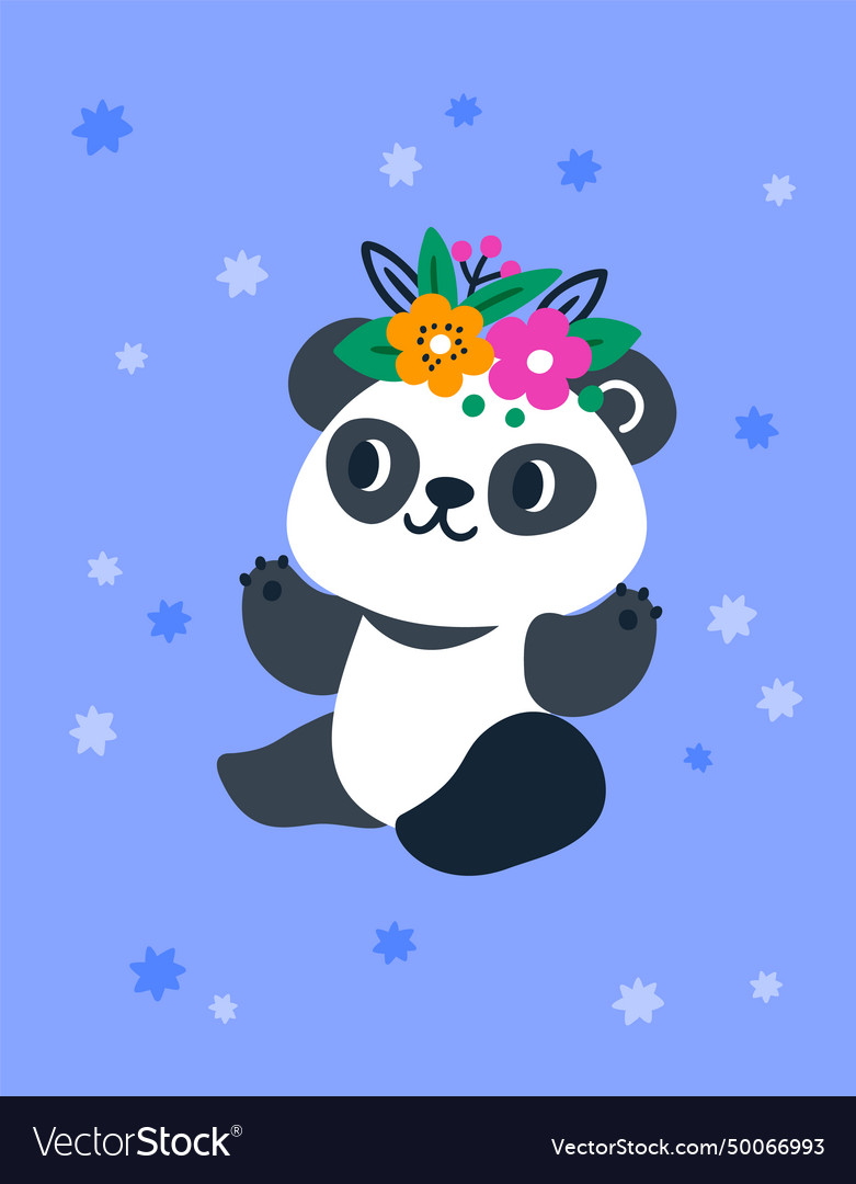 Süße Panda Cartoon Grußkarte Tier Lizenzfreier Vektor
