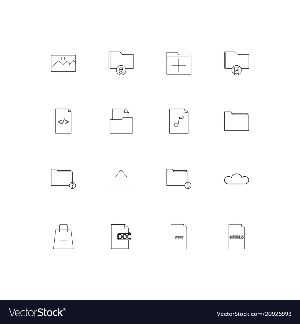 Files and folders sign linear thin icons set
