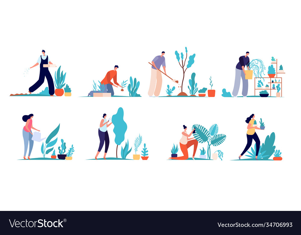 Gardening people garden characters agriculture Vector Image